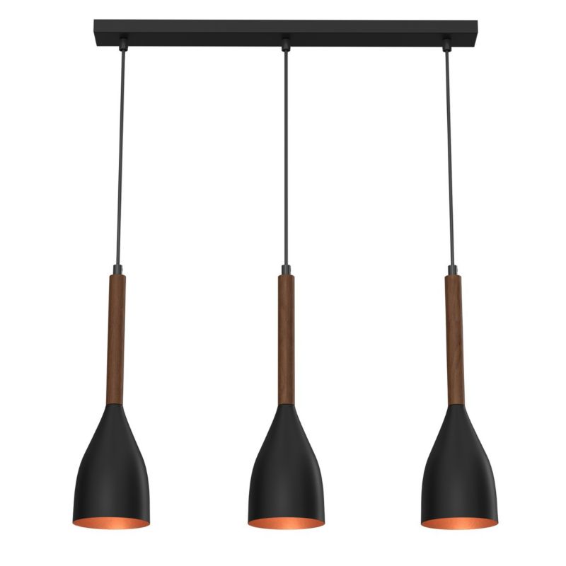 Lampa wisząca Luminex Muza czarny matowa-ciemne drewno-złota wym: 110 x 56 x 45 cm 3xE27 x 15W 1 szt.