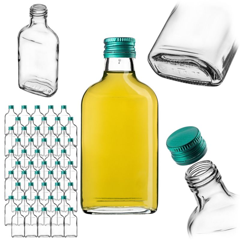 Butelka KADAX Szklana Piersiówka 200 ml Z Zieloną Zakrętką 50 szt.