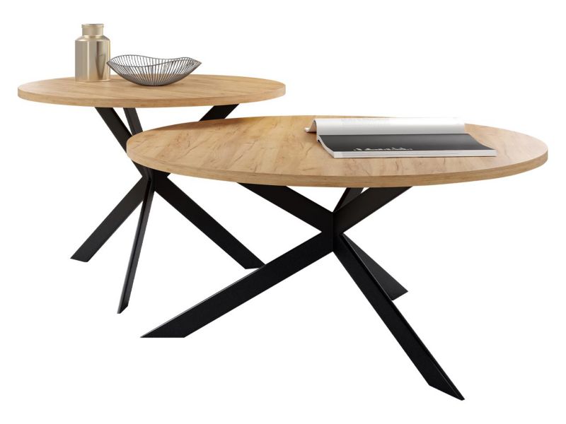 Zestaw 2 stolików kawowych MIRJAN 24 Libre dąb craft złoty 2 szt.