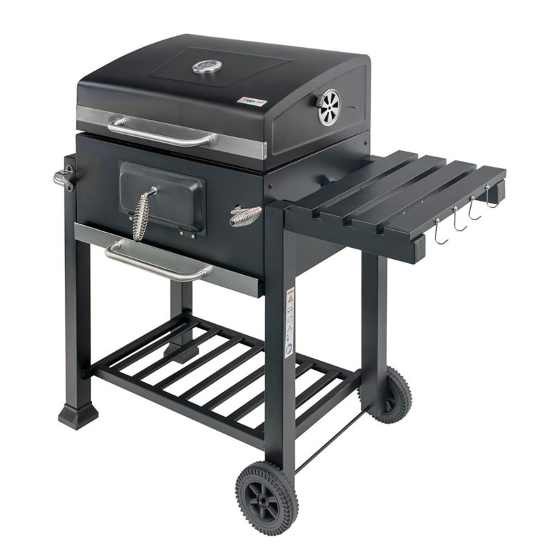 Grill ogrodowy węglowy Mega-M Czarny z pokrywą i składamy stolikiem 1szt.