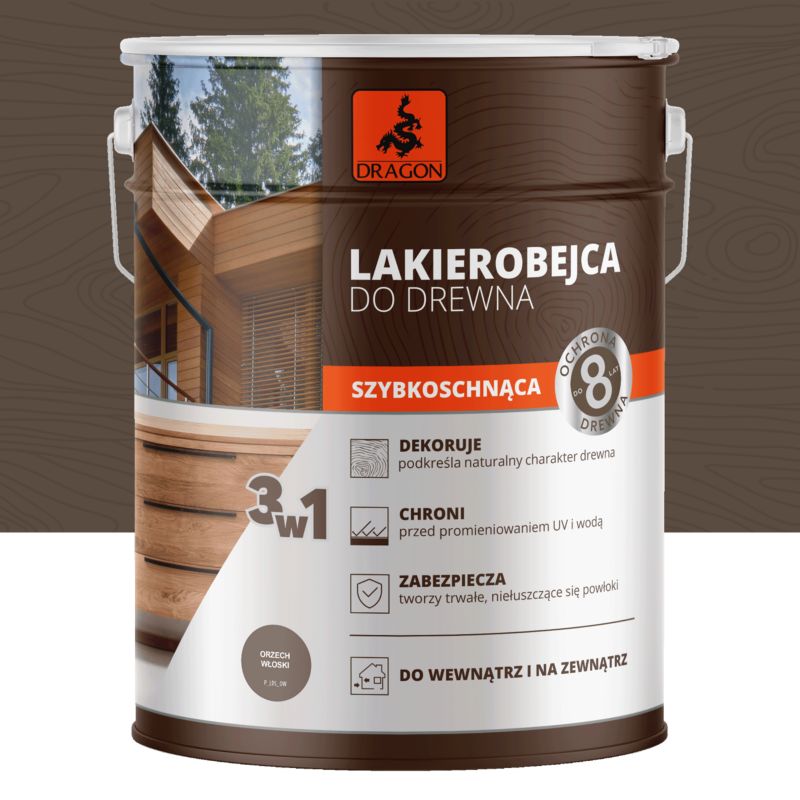 Lakierobejca do drewna szybkoschnąca Dragon Orzech Włoski 5L