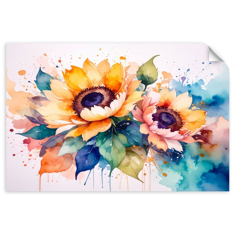Naklejka na ścianę Feeby Słoneczniki Kwiaty Akwarela 150x100cm 1szt