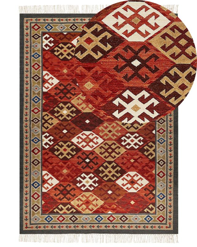 Dywan wełniany kilim 200 x 300 cm wielokolorowy Urtsadzor 1 szt.