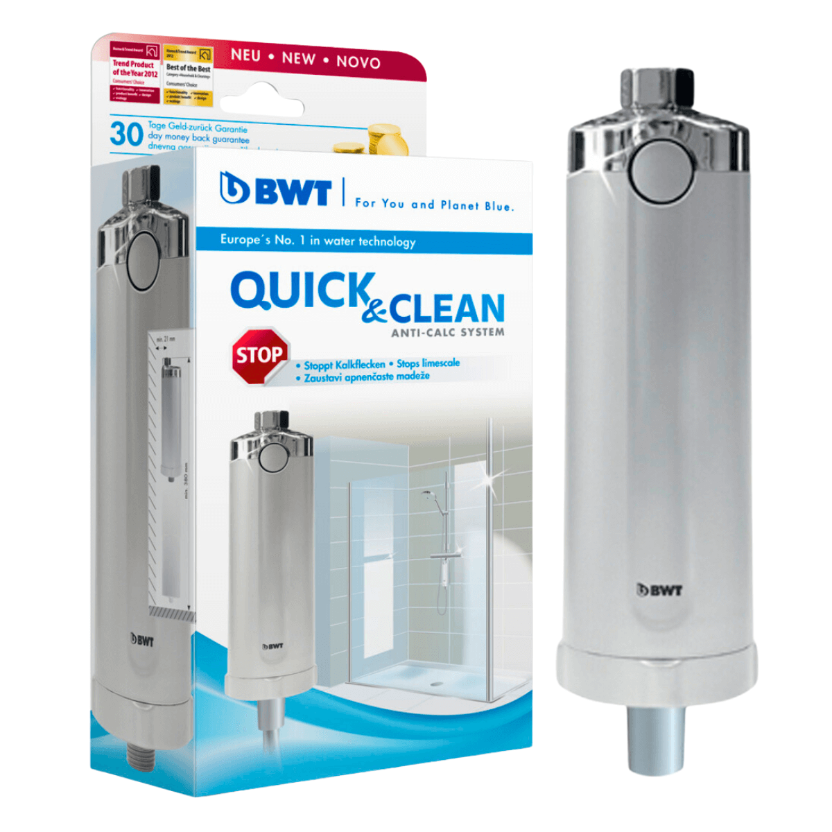 Filtr prysznicowy BWT Quick&Clean. Chroni przed osadami wapiennymi. Koniec z szorowaniem kamienia.