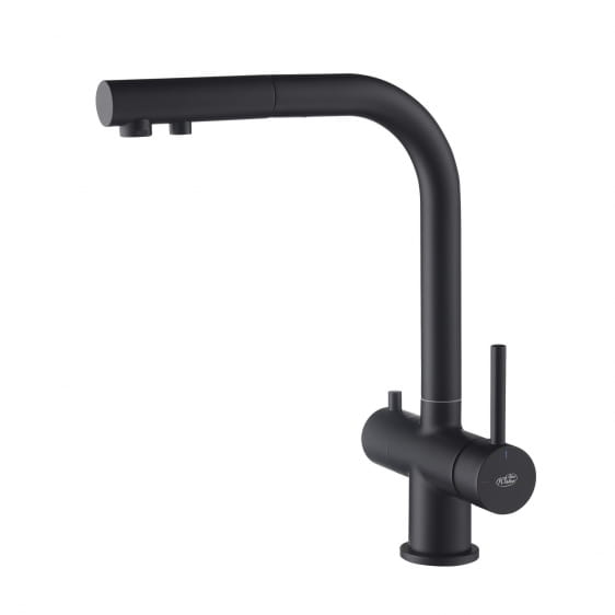 Blue Water Apala czarny mat bateria trójdrożna (dwuobwodowa) z podłączeniem wody filtrowanej. Bateria z wyciąganym kranem.