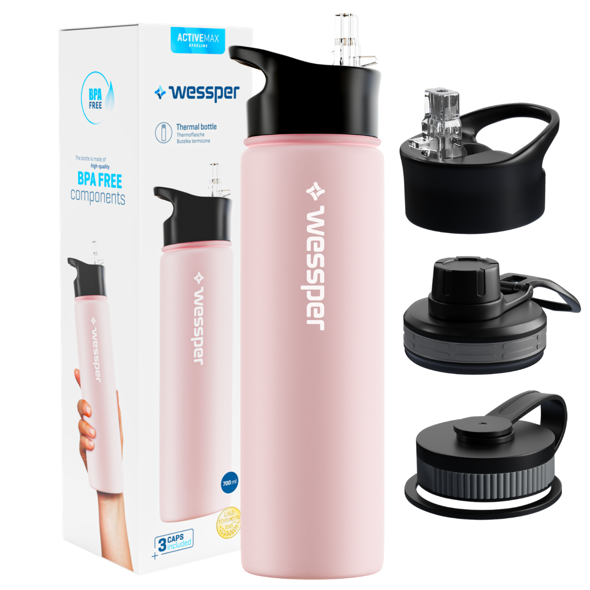 Termiczna butelka Wessper ActiveMax Steeline 700 ml w kolorze różowym.