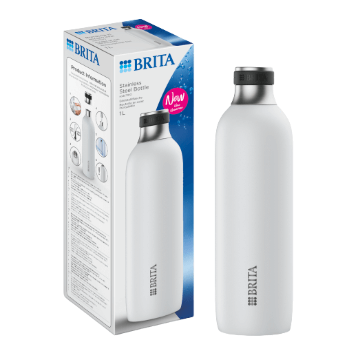 BRITA Soda TRIO butelka biała 1 l ze stali nierdzewnej do gazowania wody.