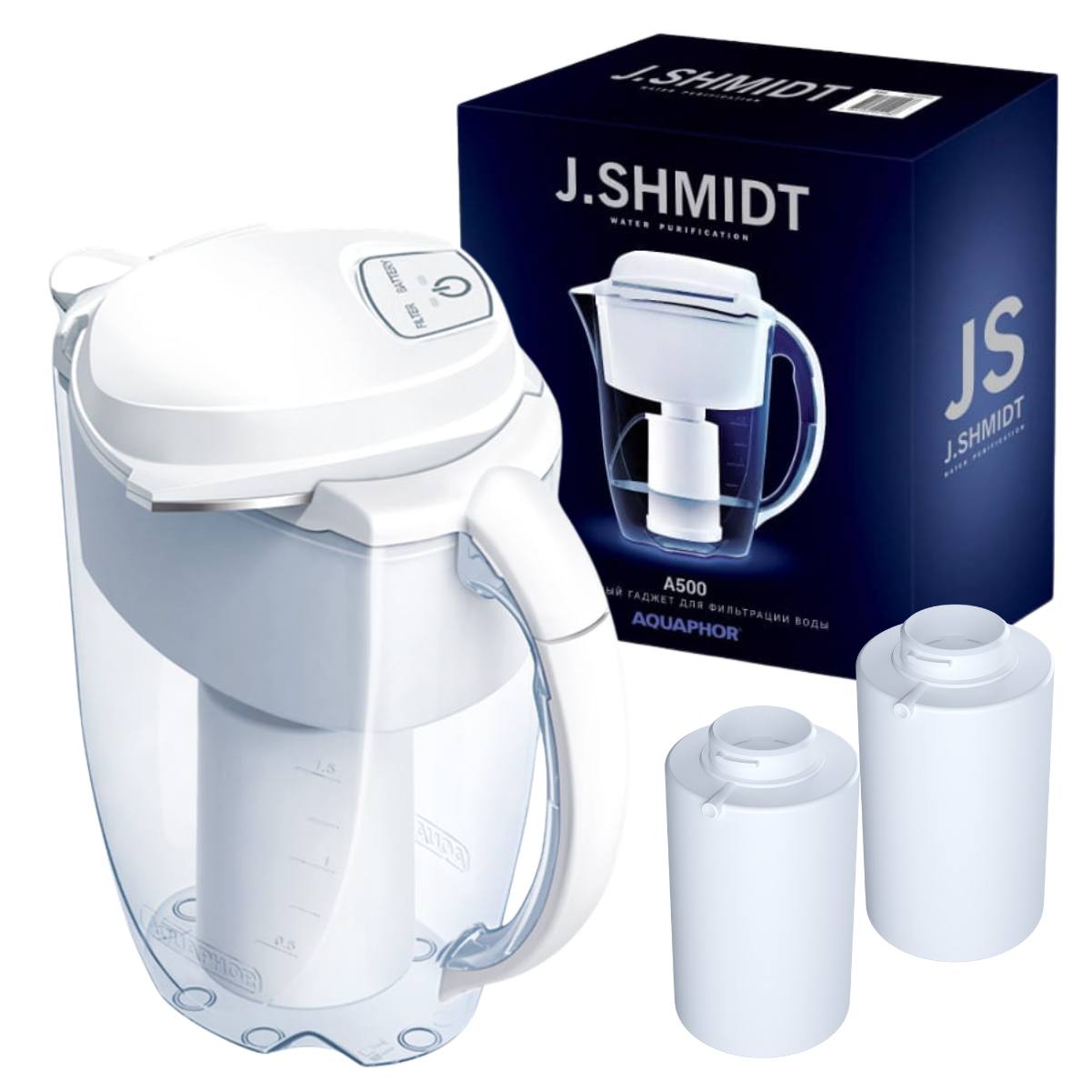 Dzbanek filtrujący wodę Aquaphor J.Shmidt 500 biały z 2 wkładami wymiennymi JS-500.