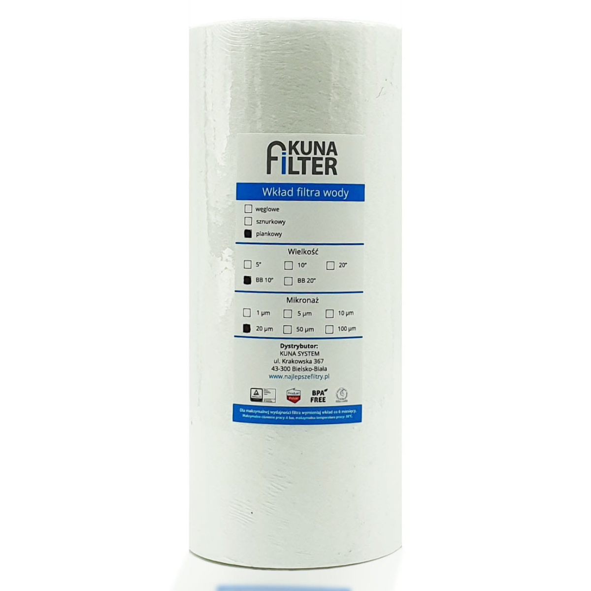 Wkład piankowy 20 mikronów do BB-10. Filtr mechaniczny, wymienny do obudowy Big Blue 10.