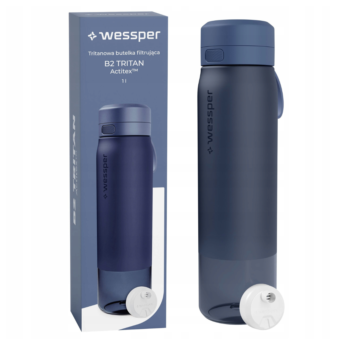 Wessper butelka filtrująca z tritanu, niebieska 1000 ml.