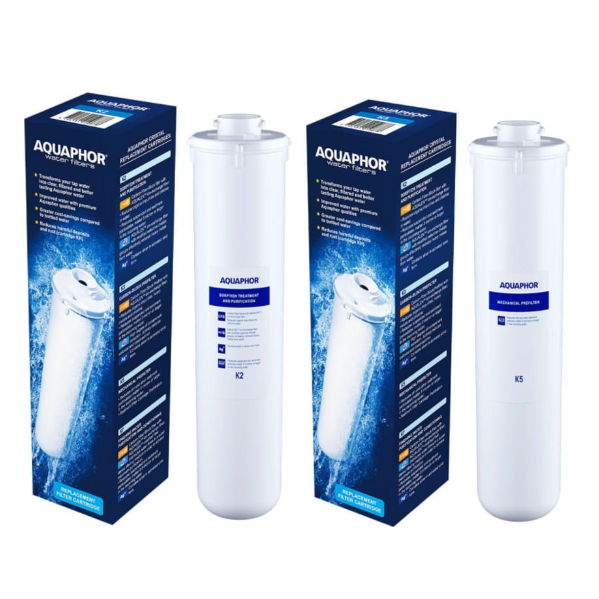 Zestaw promocyjny wymiennych wkładów do filtrów wody Aquaphor. Wkład K2 + wkład K5. Filtry wymienne na mały serwis Aquaphor Morion.