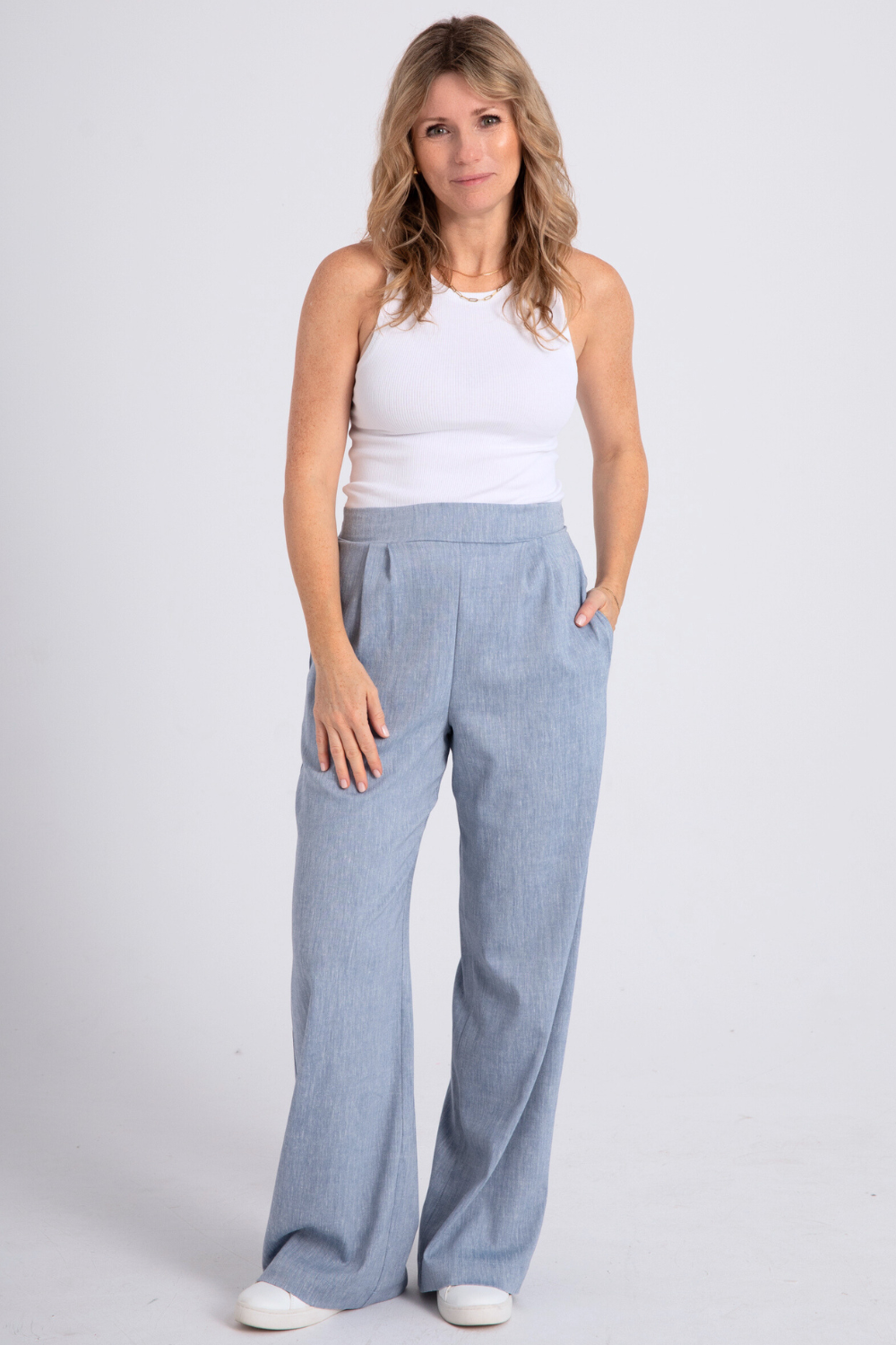 Lillow - Szerokie SPODNIE CARTER krótsze - jeansowy niebieski - Materiał len - Uszyto w Polsce