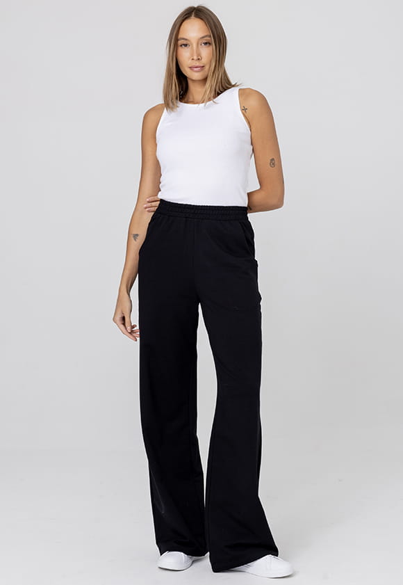 Lillow - Szerokie SPODNIE Dresowe MOSS - czarne, krótsze - Materiał bawełna - Uszyto w Polsce