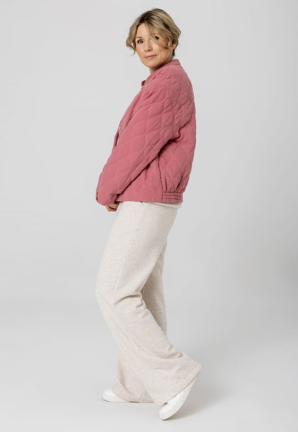 Lillow - Szerokie SPODNIE Dresowe MOSS - beż melanż, dłuższe - Materiał bawełna - Uszyto w Polsce