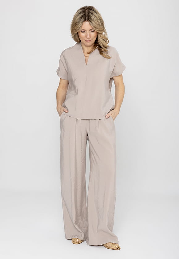 Lillow - Szerokie SPODNIE Damskie LIAM dłuższe - piaskowe - Uszyto w Polsce