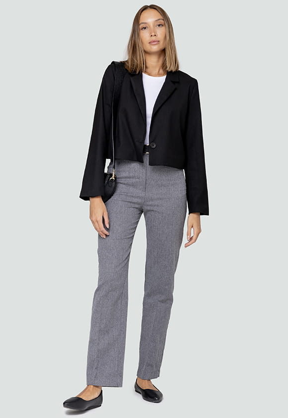 Lillow - SPODNIE Damskie CYGARETKI PRESTON - szara jodełka, dłuższe - Uszyto w Polsce