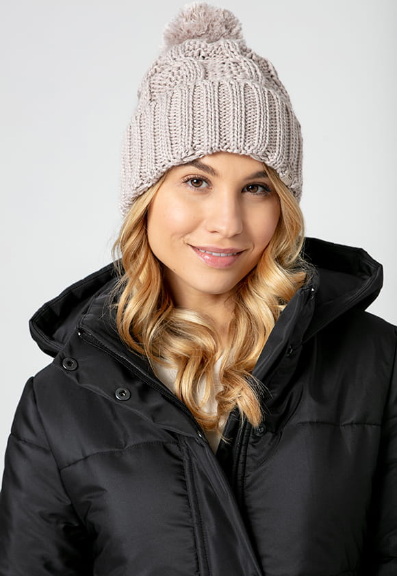 Lillow - Wełniana CZAPKA z pomponem - beż - Uszyto w Polsce