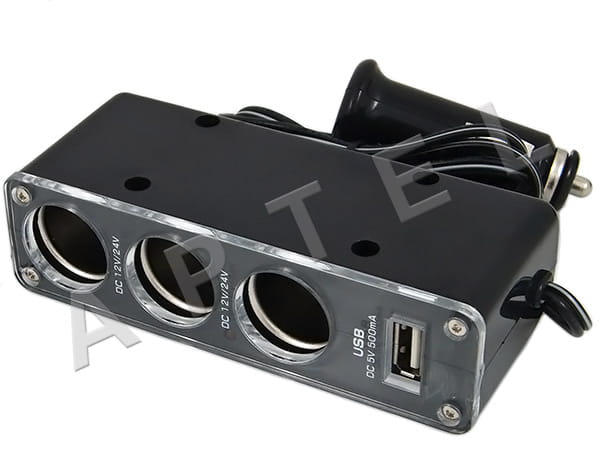 Rozdzielacz gniazda zapalniczk x3 PLS24B +USB K63 na kablu - Henryx24