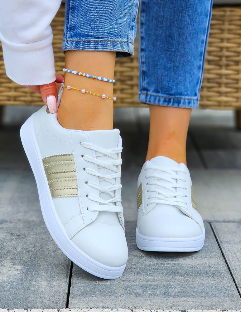 Białe Trampki Buty Sportowe Ze Skóry Adis Gold