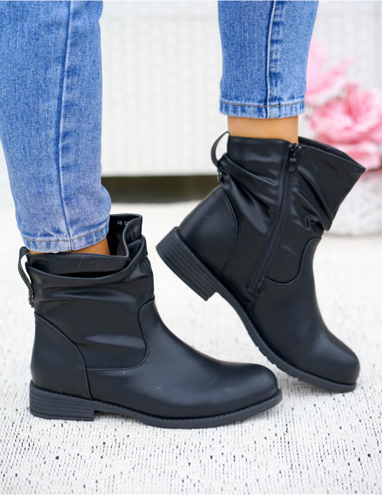 Klasyczne Botki Damskie Ze Skóry Na Płaskim Spodzie