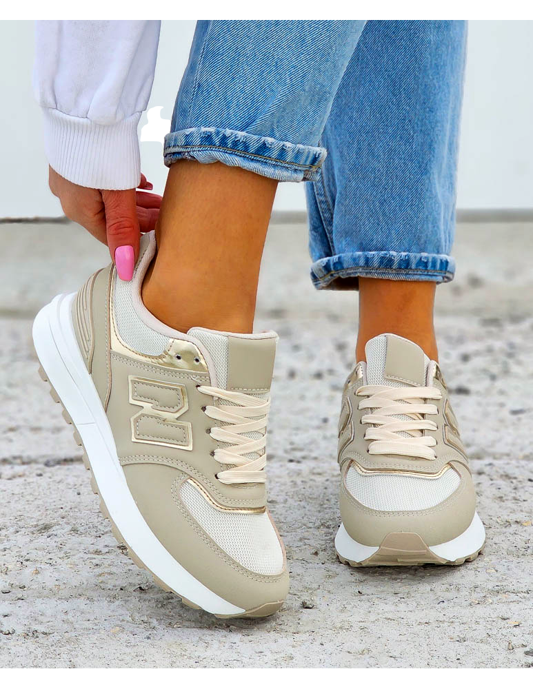 Beżowo-Złote Buty Sportowe Damskie New Blances She