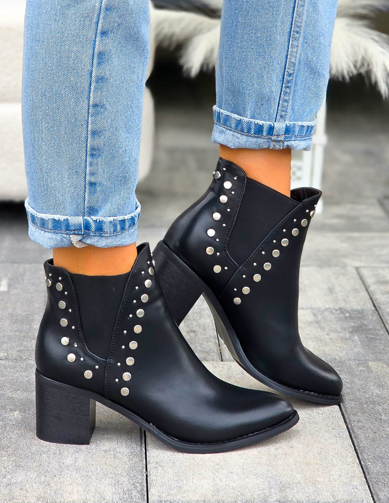 Czarne Botki Kowbojki Ze Skóry Meggy