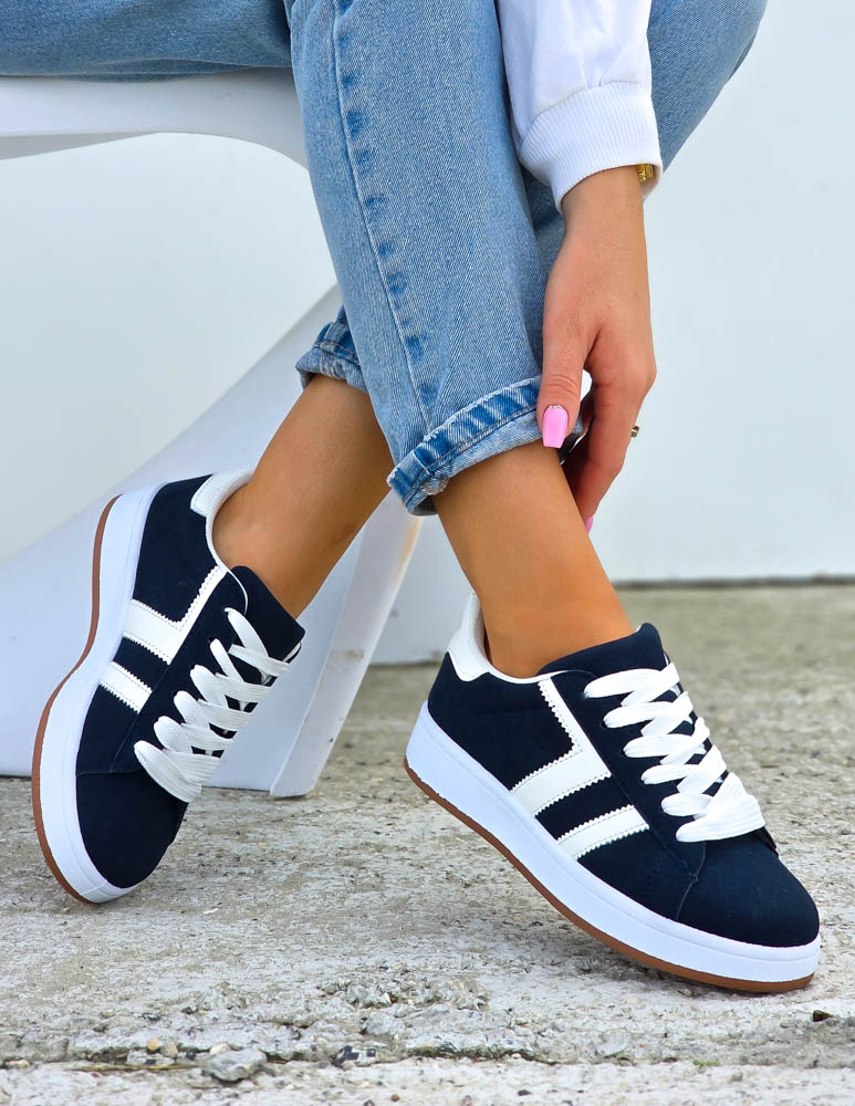 Granatowo-Białe Zamszowe Buty Sportowe Campes