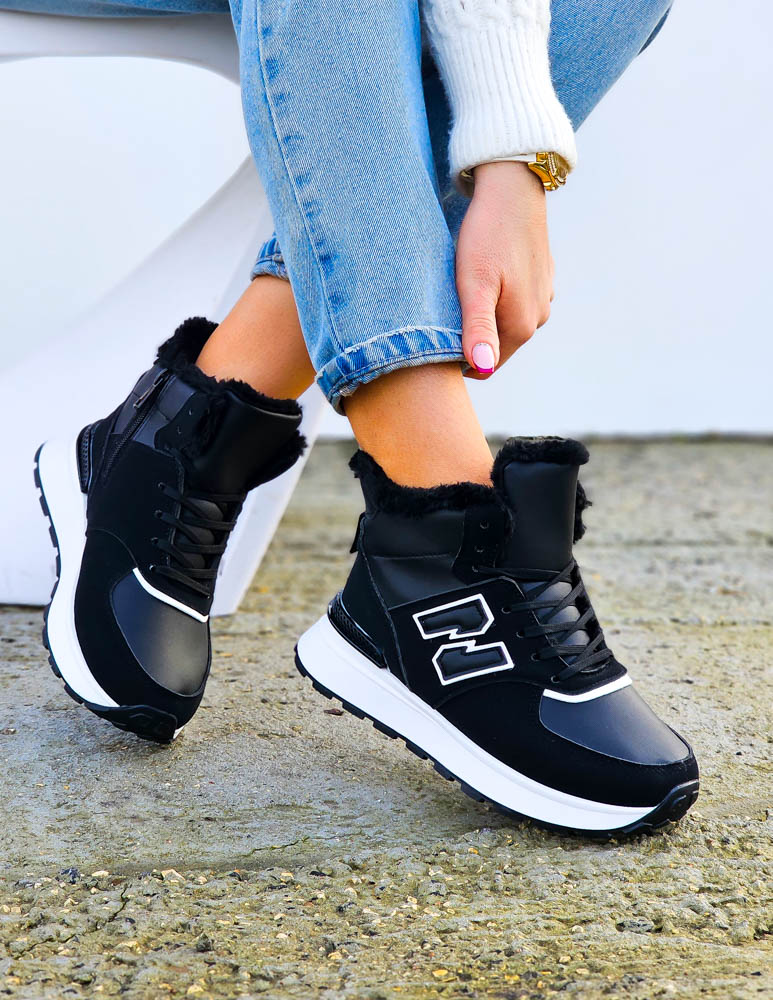 Sportowe Buty Zimowe Trapery Ocieplane Botki New Blanced Black