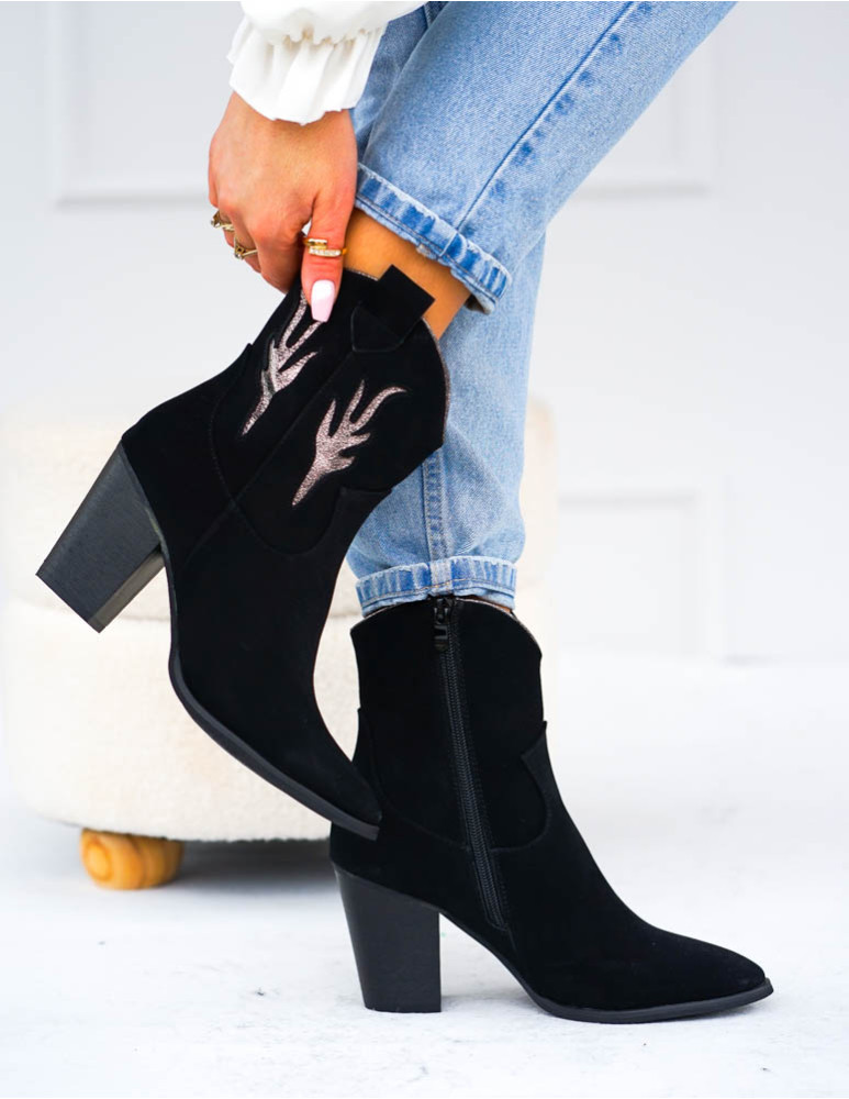 Czarne Zamszowe Botki Na Obcasie Palermo