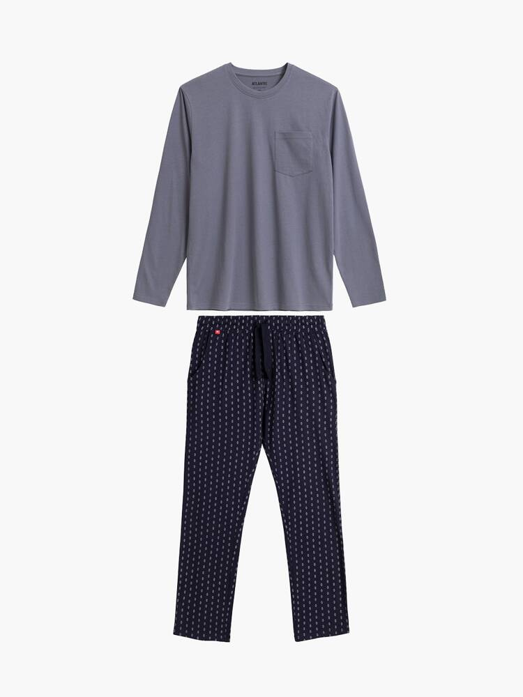 Piżama męska bawełniana | Szary-Granatowy | Atlantic | NMP-373