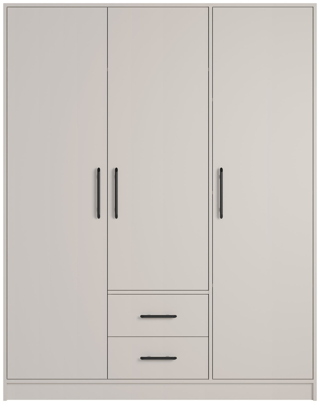 Trzydrzwiowa szafa z półkami do sypialni 150 cm szuflady SEVAS kaszmir