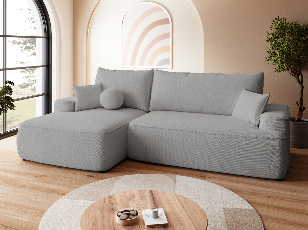 Szara rozkładana kanapa narożna do salonu CARMELLO
