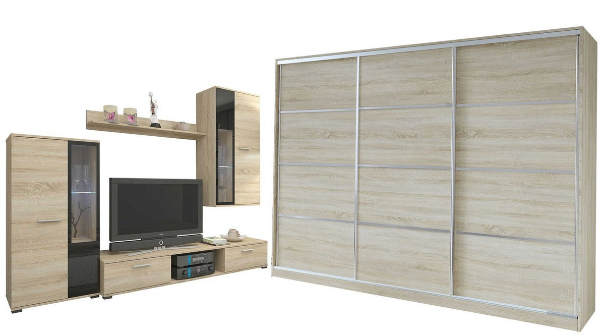 Meblościanka z szafą 250 cm dąb sonoma