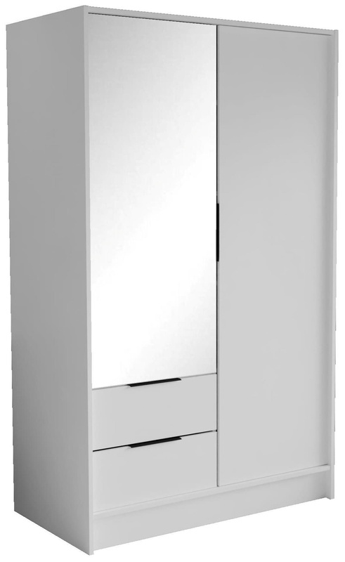 Biała dwudrzwiowa szafa z lustrem 102 cm z szufladami NUBIA
