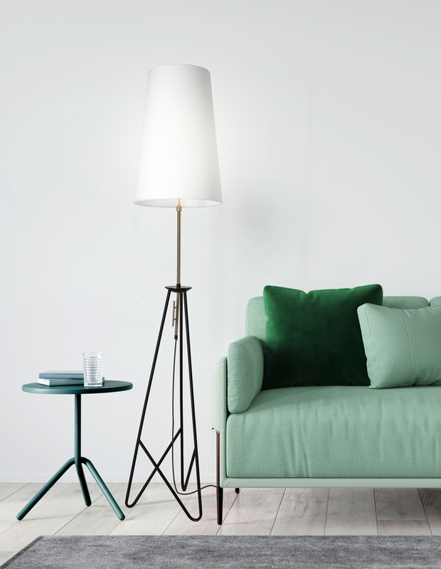 Złota lampa podłogowa 1xE27 do salonu TAFLO z białym abażurem