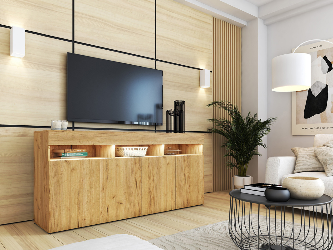 Duża komoda 175 cm dąb craft złoty PREMIUM