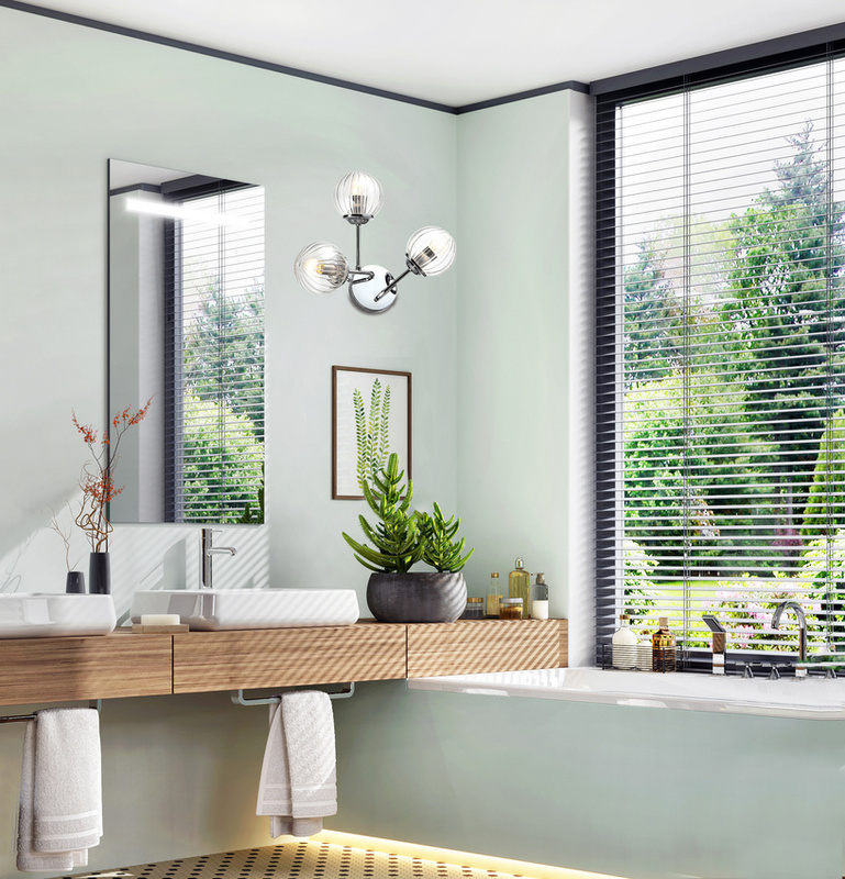 Srebrny kinkiet ścienny 3-płomienny do salonu BEST szkło