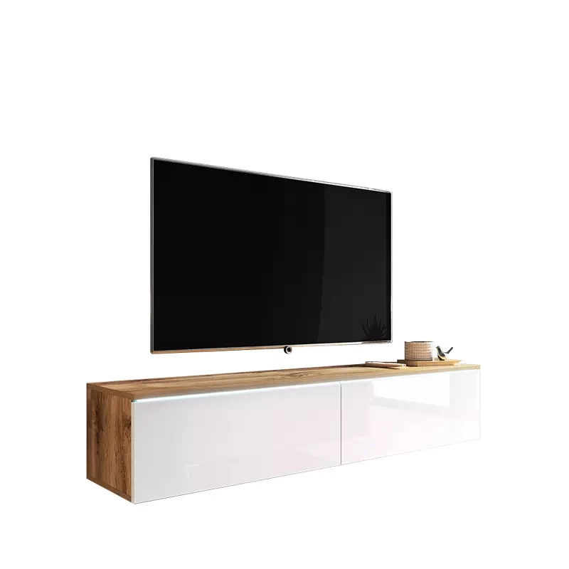 Stolik pod tv dąb wotan biały połysk BROMI