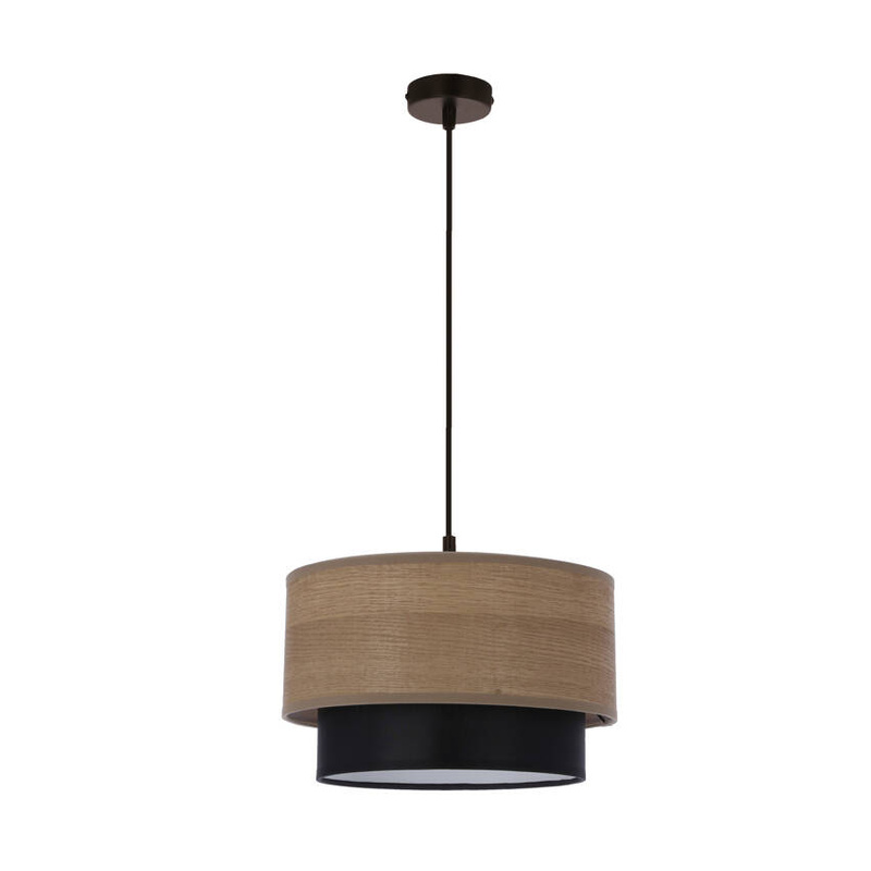 Czarna lampa wisząca do salonu RUBEN abażur orzechowy z czarnym