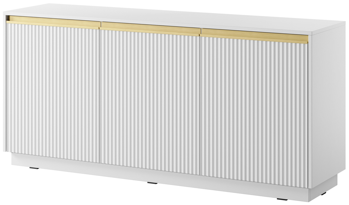 Biała komoda trzydrzwiowa 154 cm RAVO ryflowany front