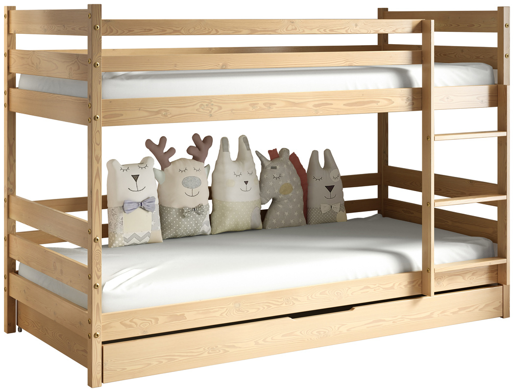 Łóżko piętrowe w stylu skandynawskim do pokoju dziecięcego z pojemnikiem 80x160 cm LUMISLE