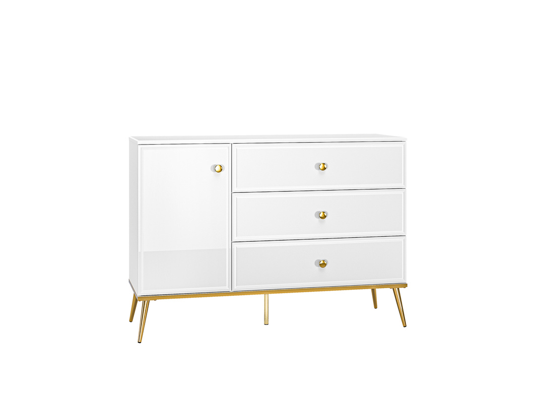 Komoda z szufladami w stylu glamour GOLDIN biały połysk