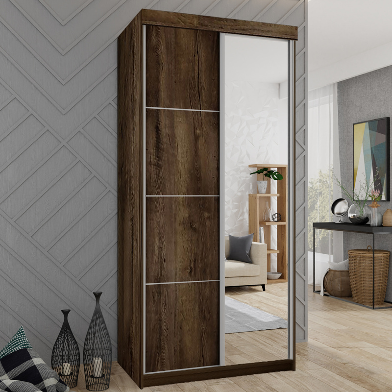 Dwudrzwiowa szafa 100 cm z lustrem do sypialni TARO jesion ciemny