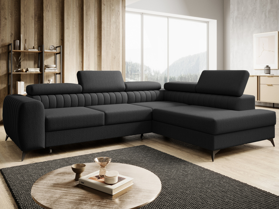 Przestronny narożnik z funkcja spania PAULLETTO regulowane zagłówki