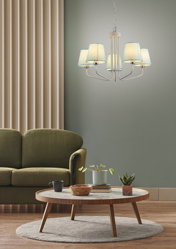 Niebieski żyrandol sufitowy 5xE14 do salonu YORK metal tkanina