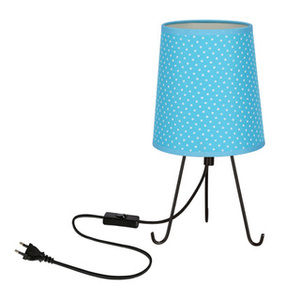 Czarna lampa stołowa do salonu SMALLY z abażurem w niebieskie kropki