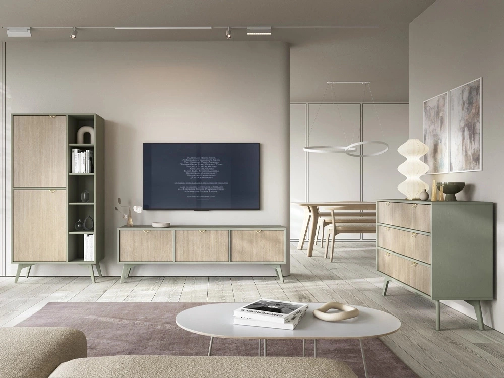 Zestaw mebli modułowych do salonu FLOW jodełka scandi/eukaliptus