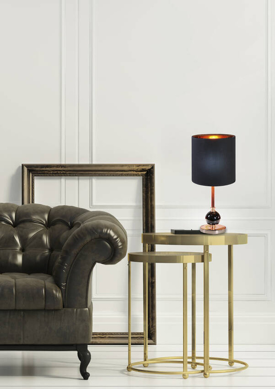 Czarna lampa stołowa gabinetowa do salonu MELBA metalowa z abażurem