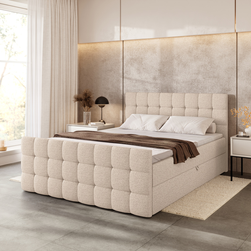 Beżowe łóżko kontynentalne 180x200 z pojemnikiem DAKOTA DUO