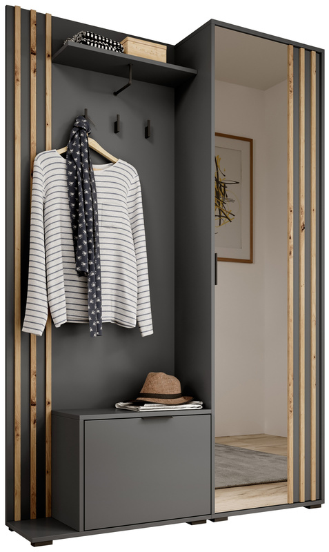 Nowoczesna garderoba do przedpokoju z lustrem KELLY grafit